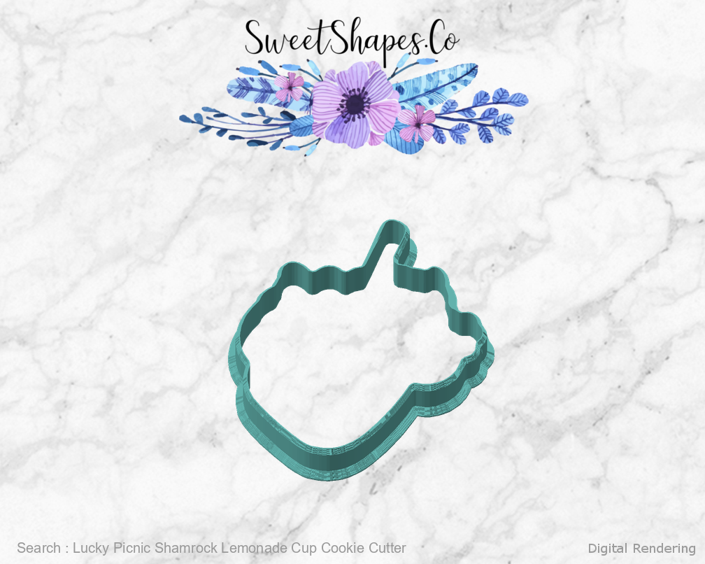 Lucky Picnic Shamrock Lemonade Cup Cookie Cutter — angled front view