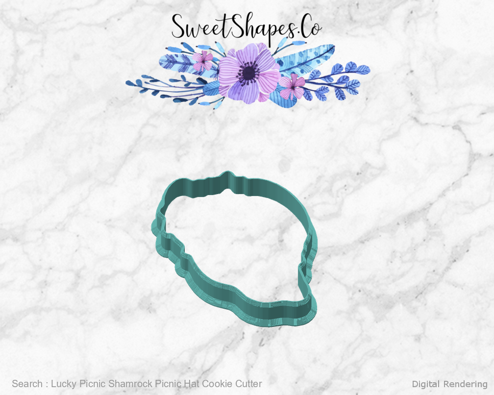 Lucky Picnic Shamrock Picnic Hat Cookie Cutter — angled front view