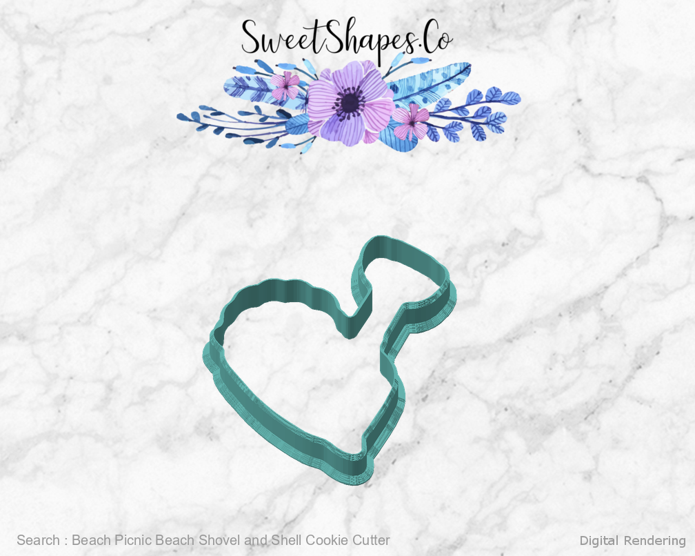 Beach Picnic Beach Shovel and Shell Cookie Cutter — angled front view