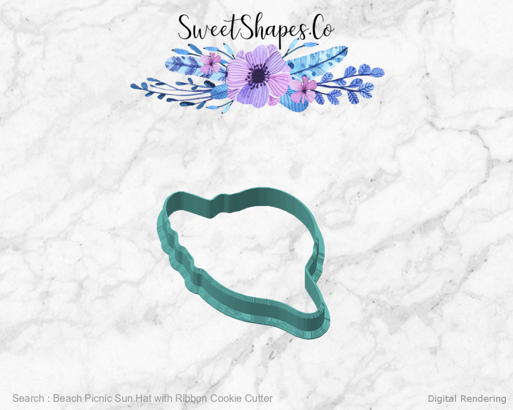 Beach Picnic Sun Hat with Ribbon Cookie Cutter — angled front view