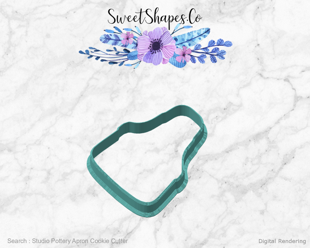 Studio Pottery Apron Cookie Cutter — angled front view