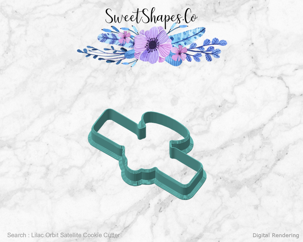 Lilac Orbit Satellite Cookie Cutter — angled front view