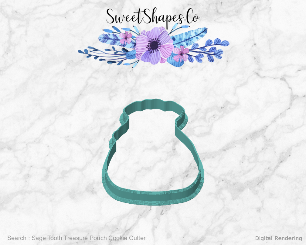 Sage Tooth Treasure Pouch Cookie Cutter — front view