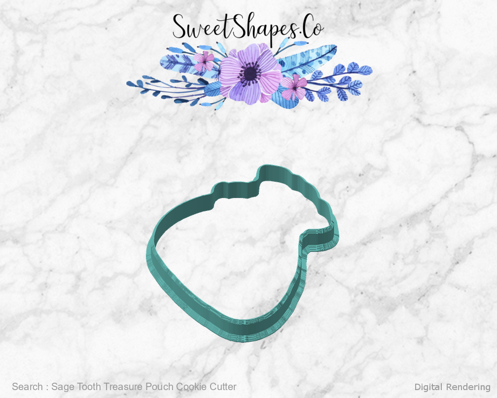 Sage Tooth Treasure Pouch Cookie Cutter — angled front view