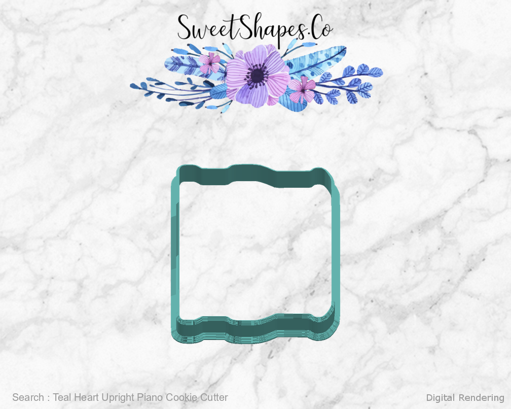 Teal Heart Upright Piano Cookie Cutter — right view