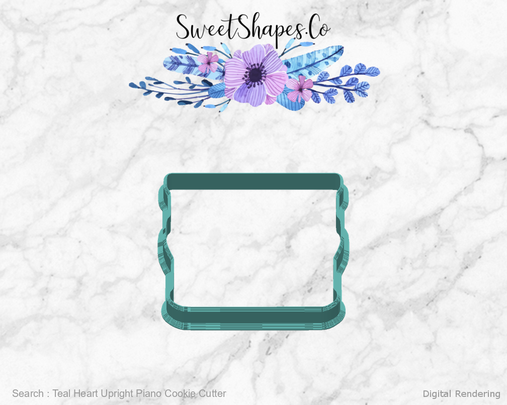 Teal Heart Upright Piano Cookie Cutter — back view