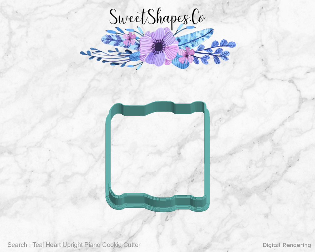 Teal Heart Upright Piano Cookie Cutter — left view