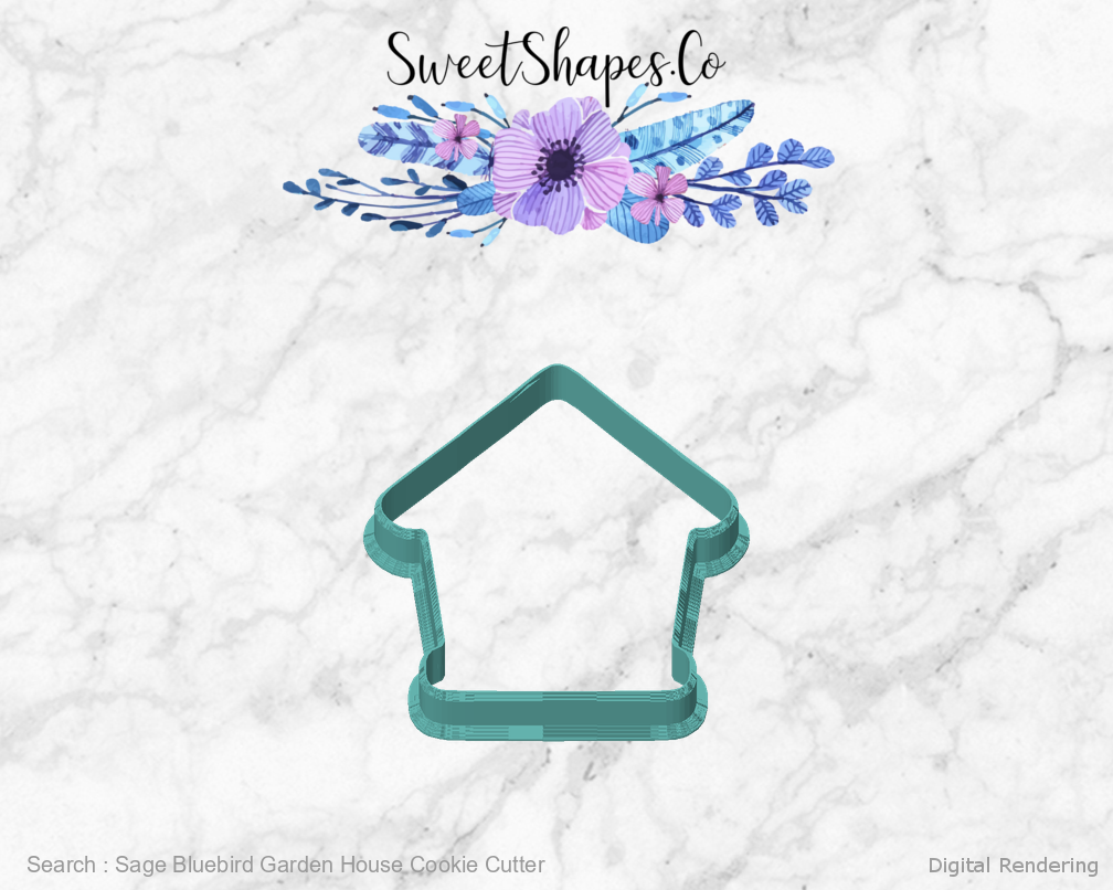Sage Bluebird Garden House Cookie Cutter — front view