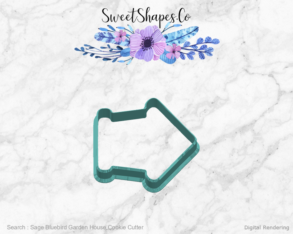 Sage Bluebird Garden House Cookie Cutter — right view