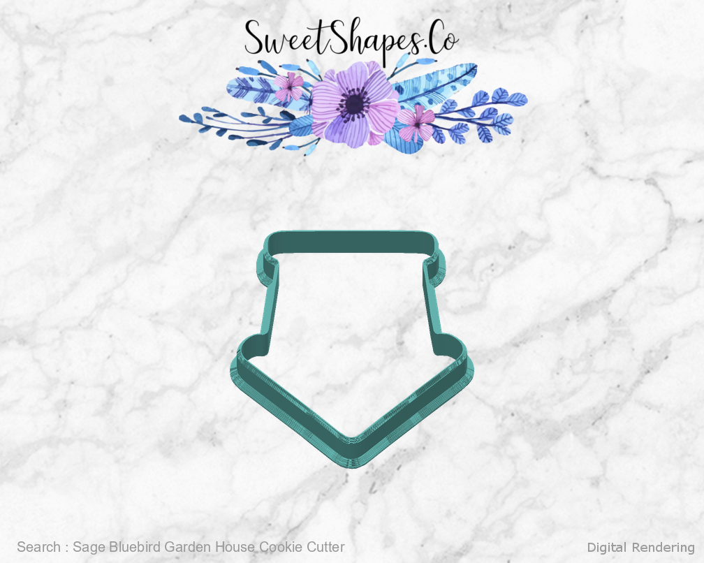 Sage Bluebird Garden House Cookie Cutter — back view