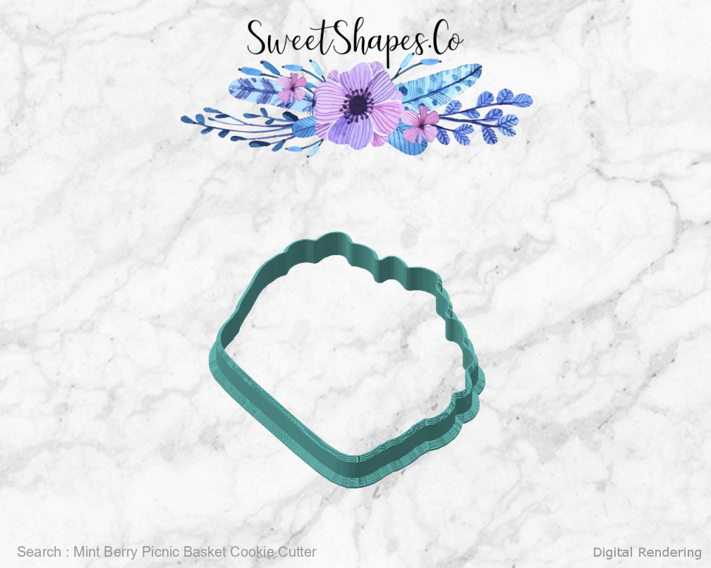 Mint Berry Picnic Basket Cookie Cutter — angled front view