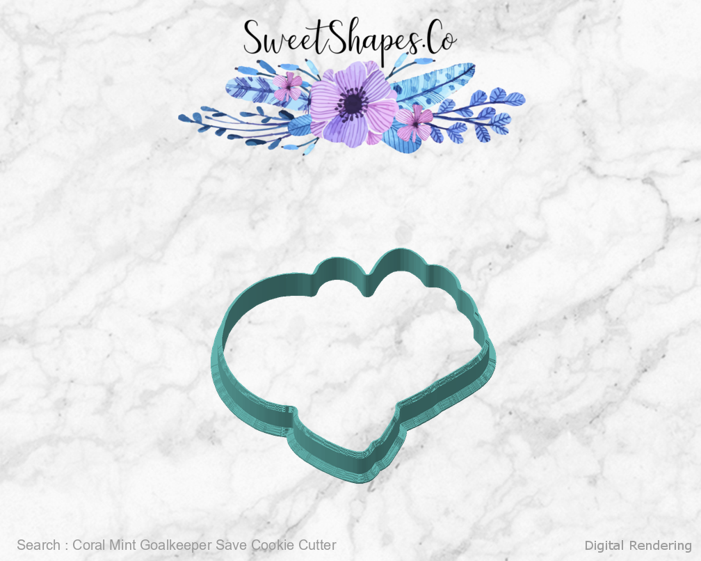 Coral Mint Goalkeeper Save Cookie Cutter — angled front view