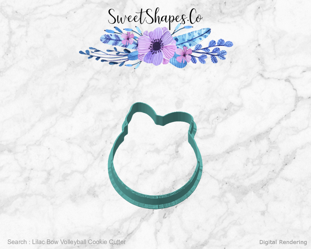 Lilac Bow Volleyball Cookie Cutter — angled front view