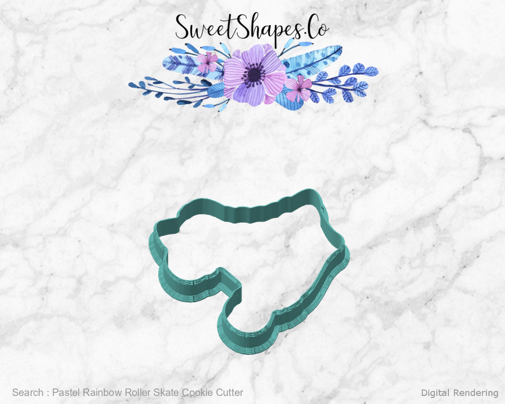 Pastel Rainbow Roller Skate Cookie Cutter — angled front view