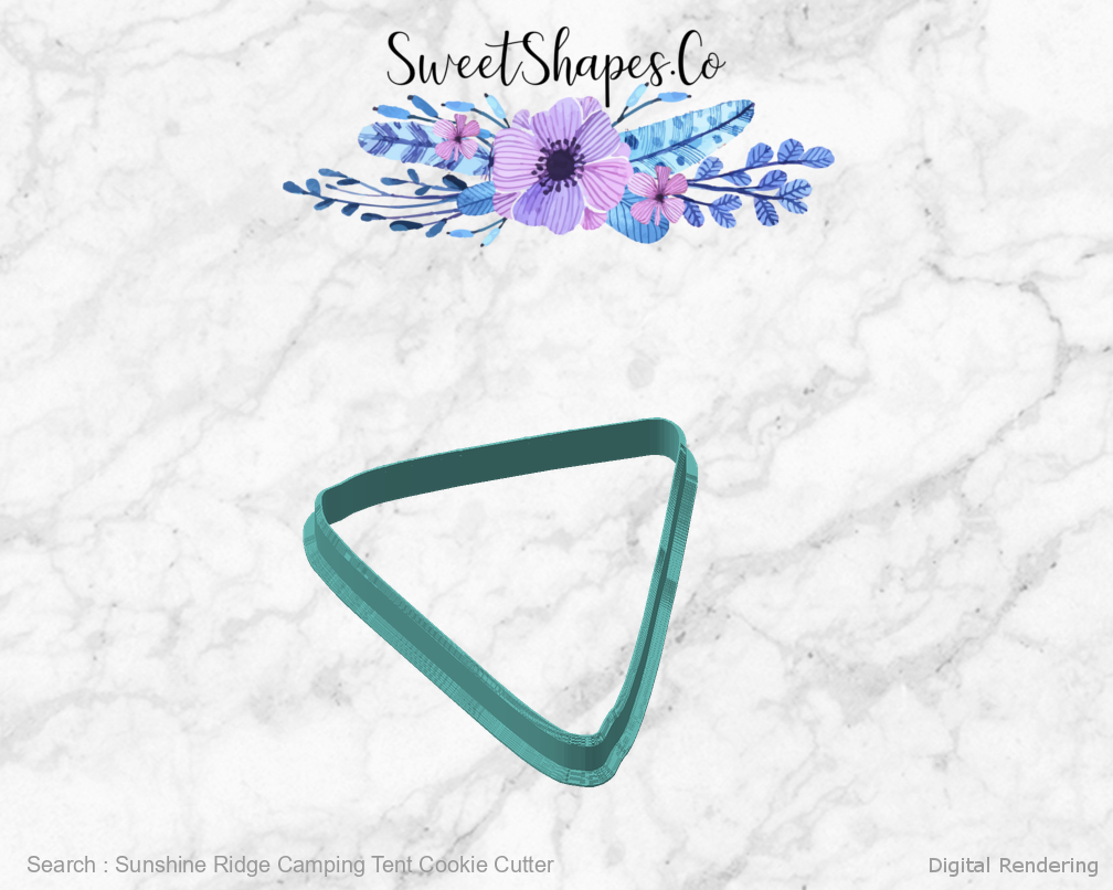 Sunshine Ridge Camping Tent Cookie Cutter — angled front view