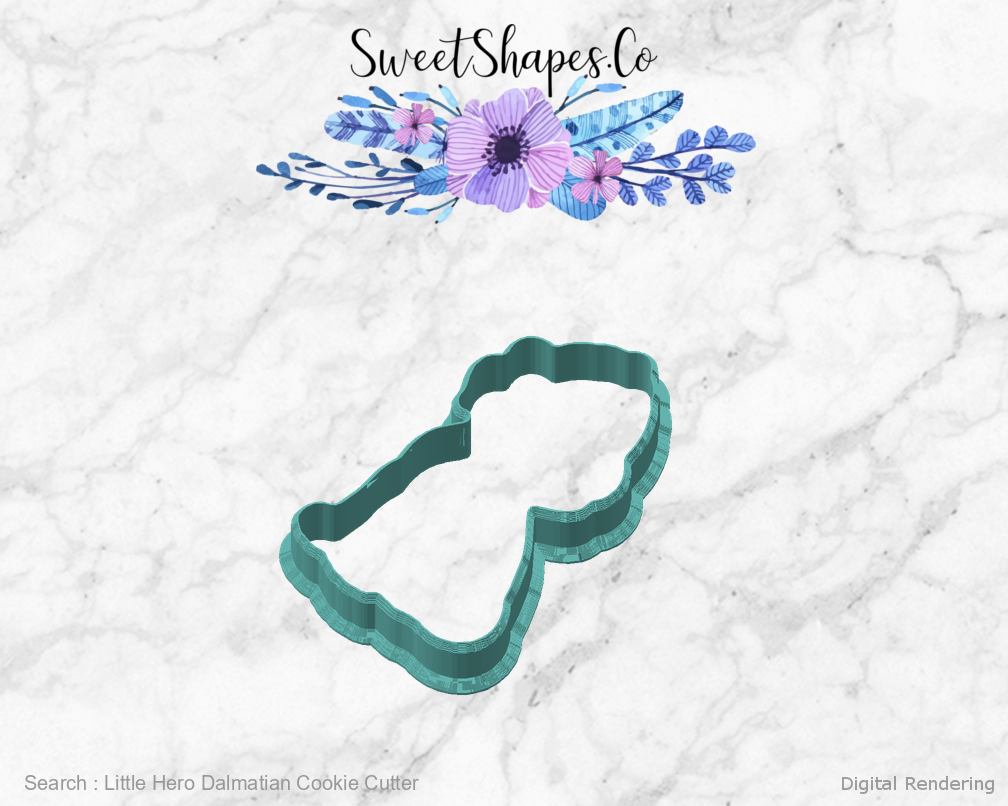 Little Hero Dalmatian Cookie Cutter — angled front view
