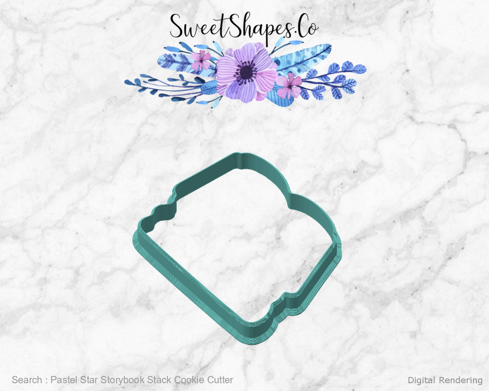 Pastel Star Storybook Stack Cookie Cutter — angled front view