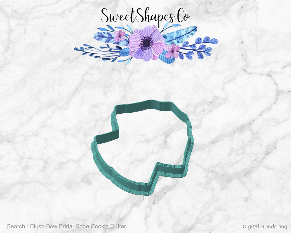 Blush Bow Bridal Robe Cookie Cutter — angled front view