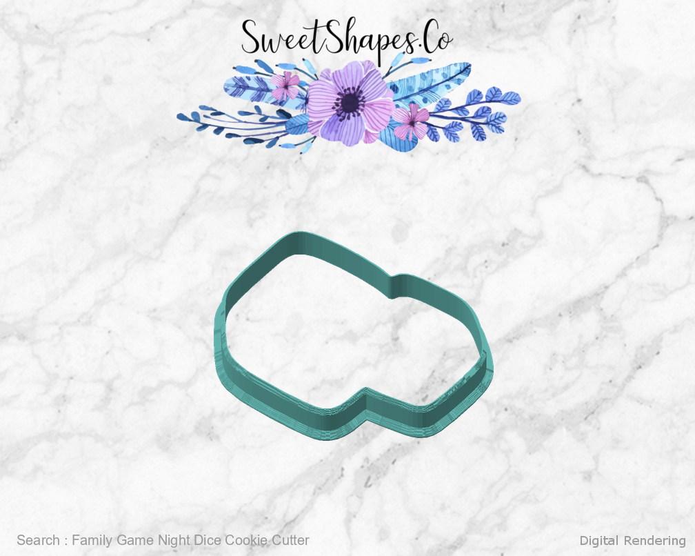 Family Game Night Dice Cookie Cutter — angled front view