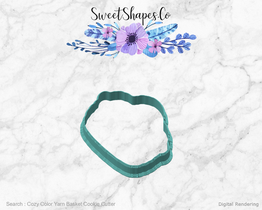 Cozy Color Yarn Basket Cookie Cutter — angled front view