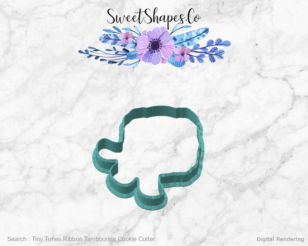 Tiny Tunes Ribbon Tambourine Cookie Cutter — angled front view