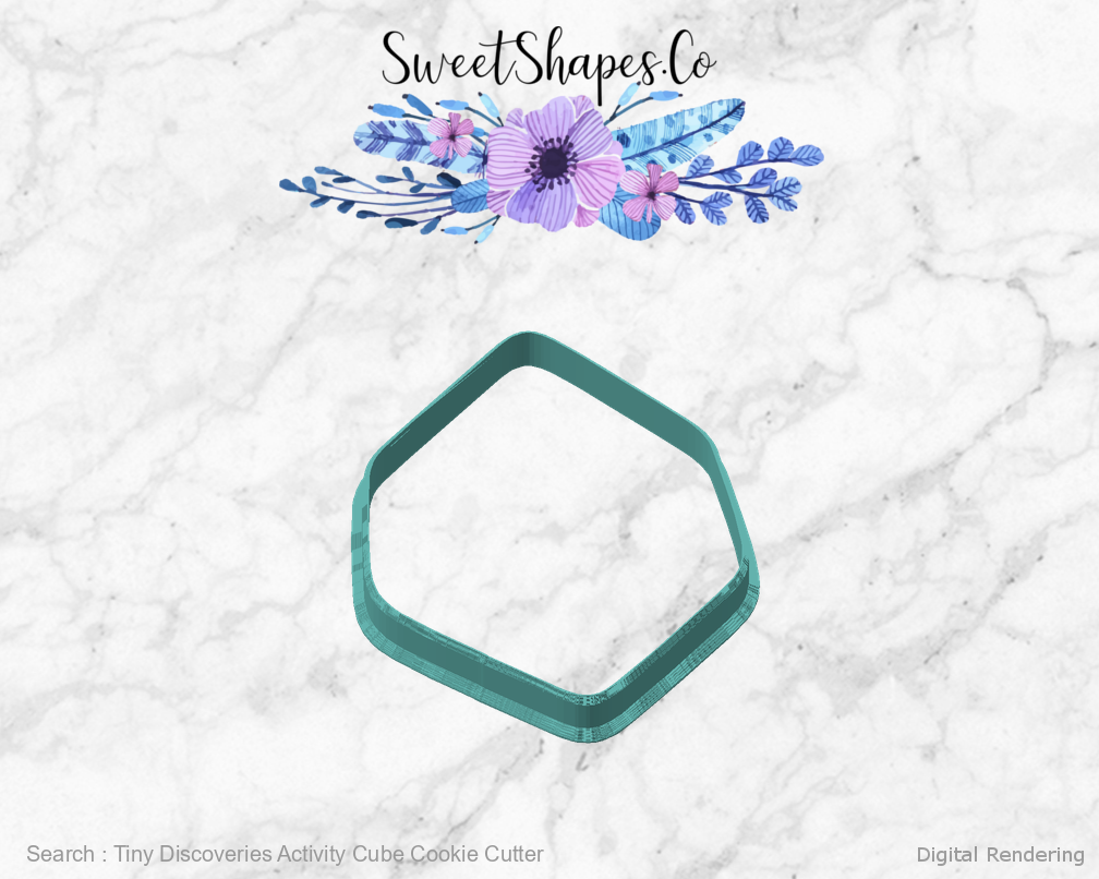 Tiny Discoveries Activity Cube Cookie Cutter — angled front view