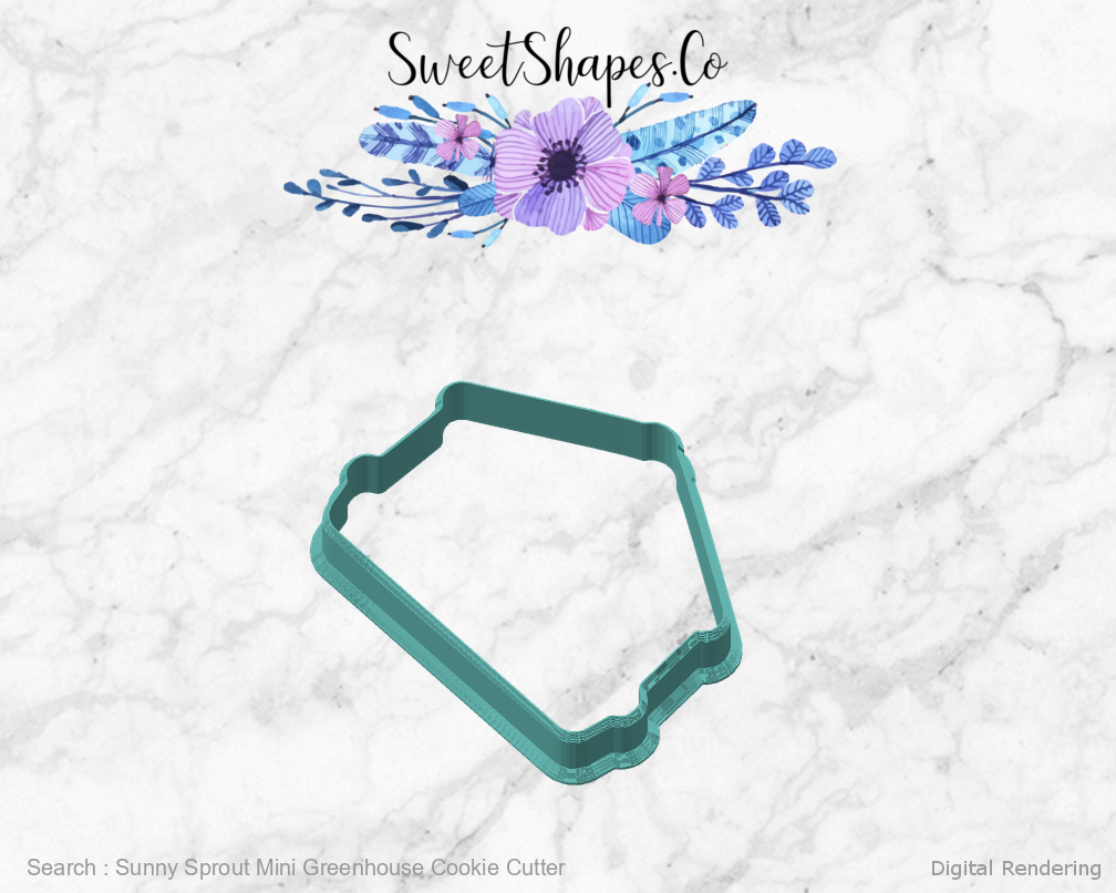 Sunny Sprout Mini Greenhouse Cookie Cutter — angled front view