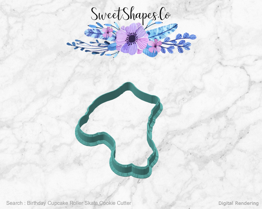 Birthday Cupcake Roller Skate Cookie Cutter — angled front view