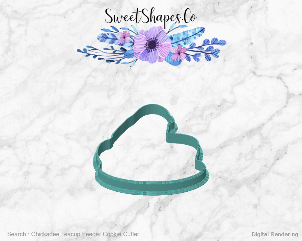 Chickadee Teacup Feeder Cookie Cutter — front view