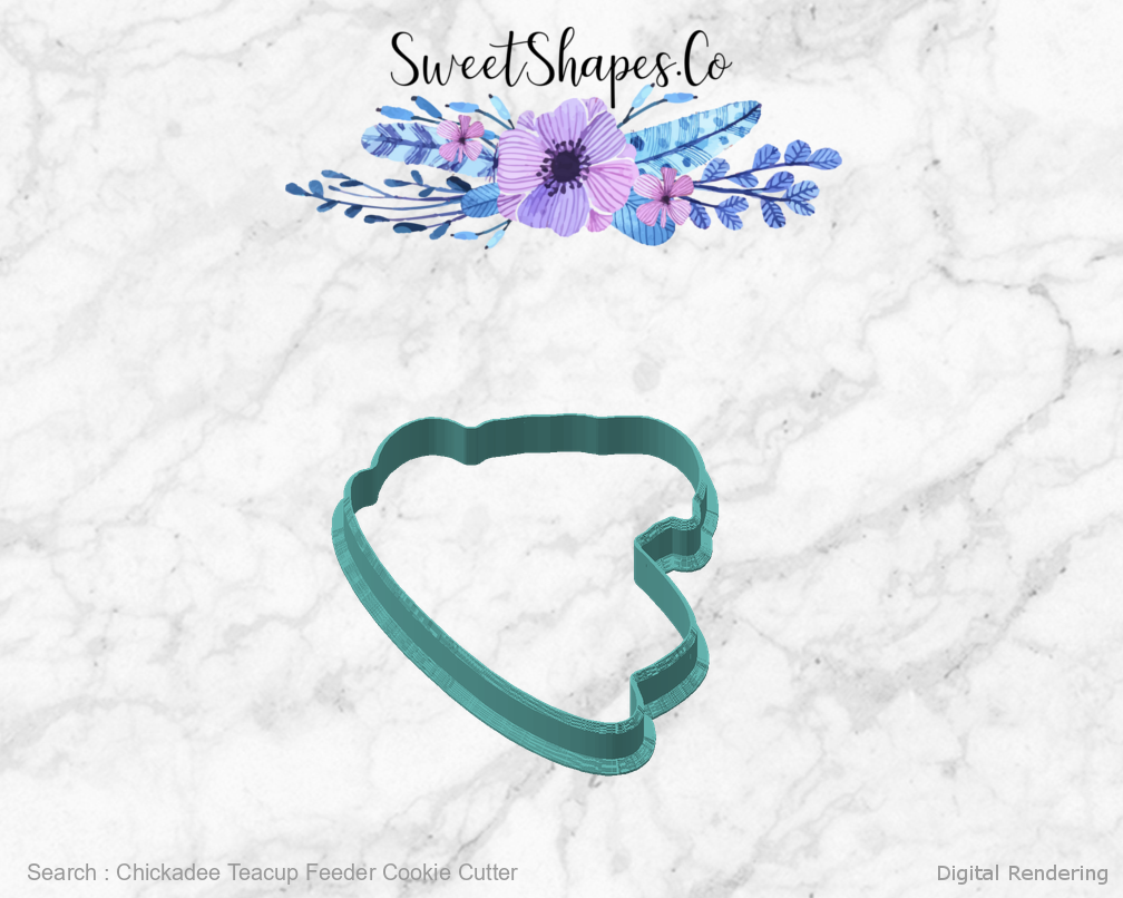 Chickadee Teacup Feeder Cookie Cutter — angled front view