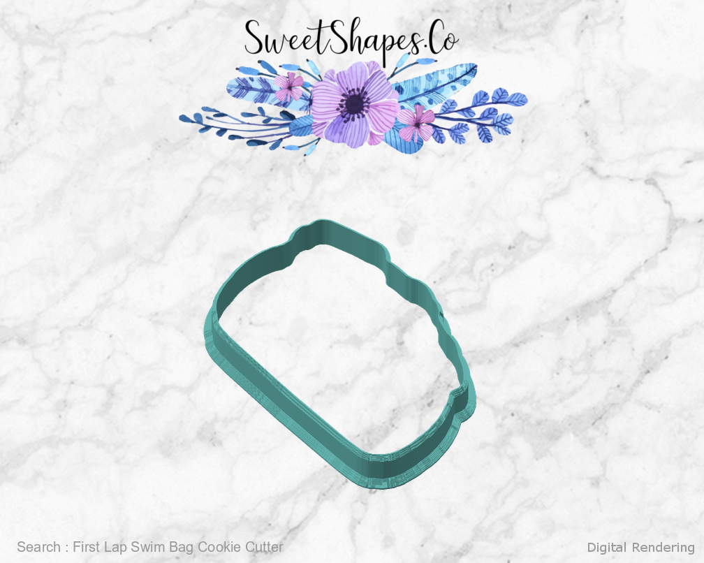 First Lap Swim Bag Cookie Cutter — angled front view