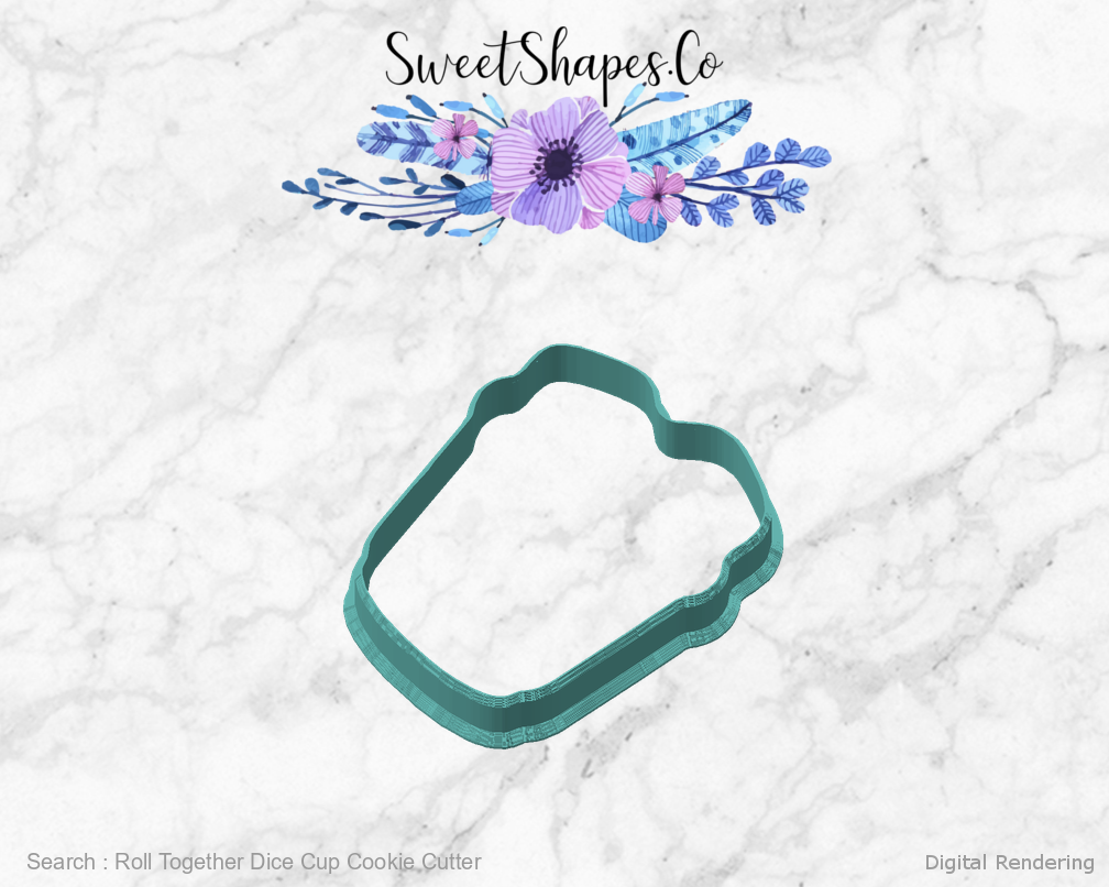 Roll Together Dice Cup Cookie Cutter — angled front view