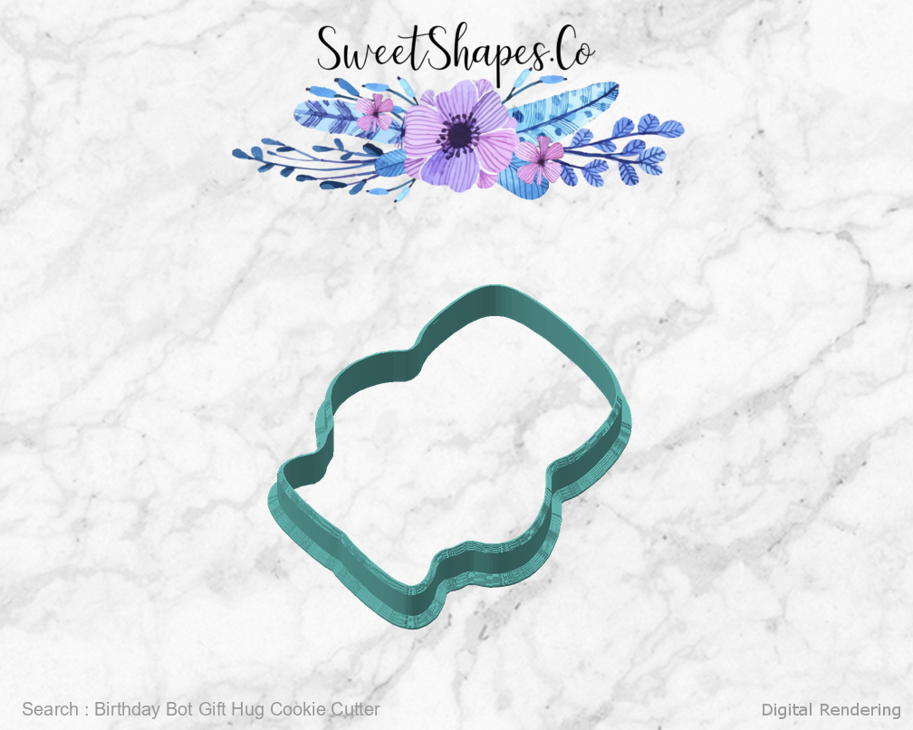 Birthday Bot Gift Hug Cookie Cutter — angled front view