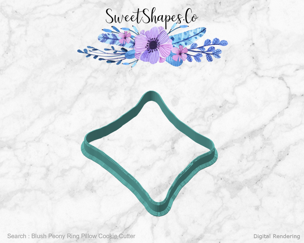 Blush Peony Ring Pillow Cookie Cutter — angled front view
