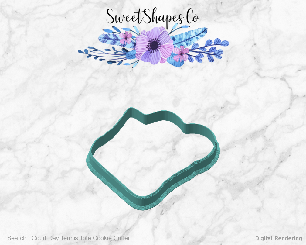Court Day Tennis Tote Cookie Cutter — angled front view