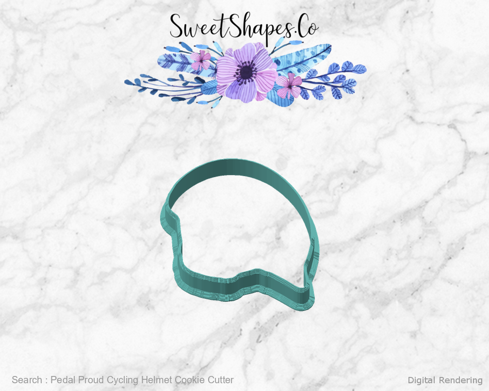 Pedal Proud Cycling Helmet Cookie Cutter — angled front view