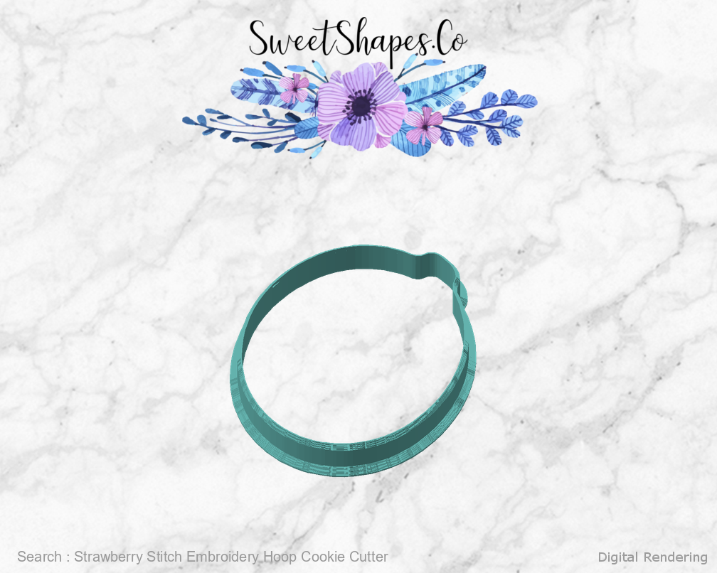 Strawberry Stitch Embroidery Hoop Cookie Cutter — angled front view