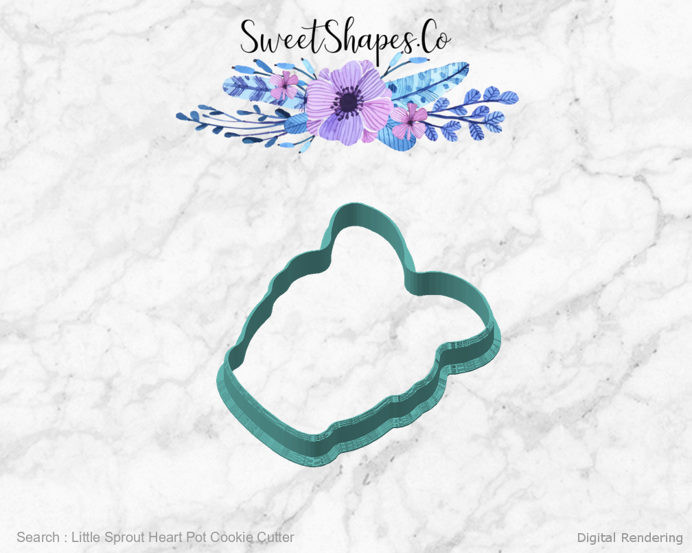 Little Sprout Heart Pot Cookie Cutter — angled front view