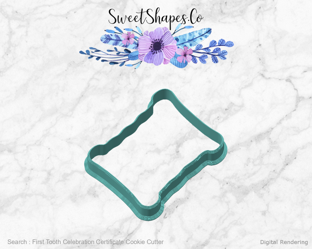First Tooth Celebration Certificate Cookie Cutter — angled front view