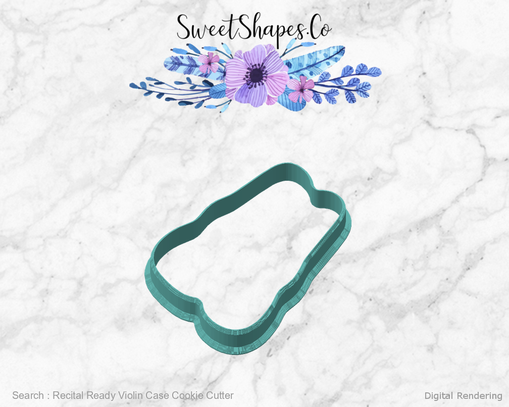 Recital Ready Violin Case Cookie Cutter — angled front view