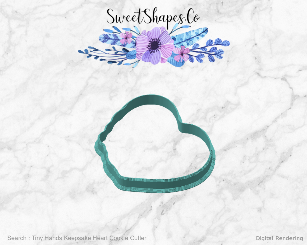 Tiny Hands Keepsake Heart Cookie Cutter — angled front view