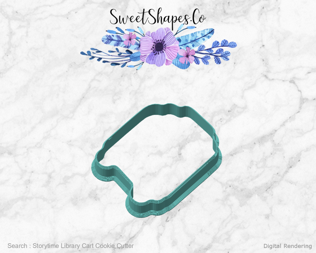 Storytime Library Cart Cookie Cutter — angled front view