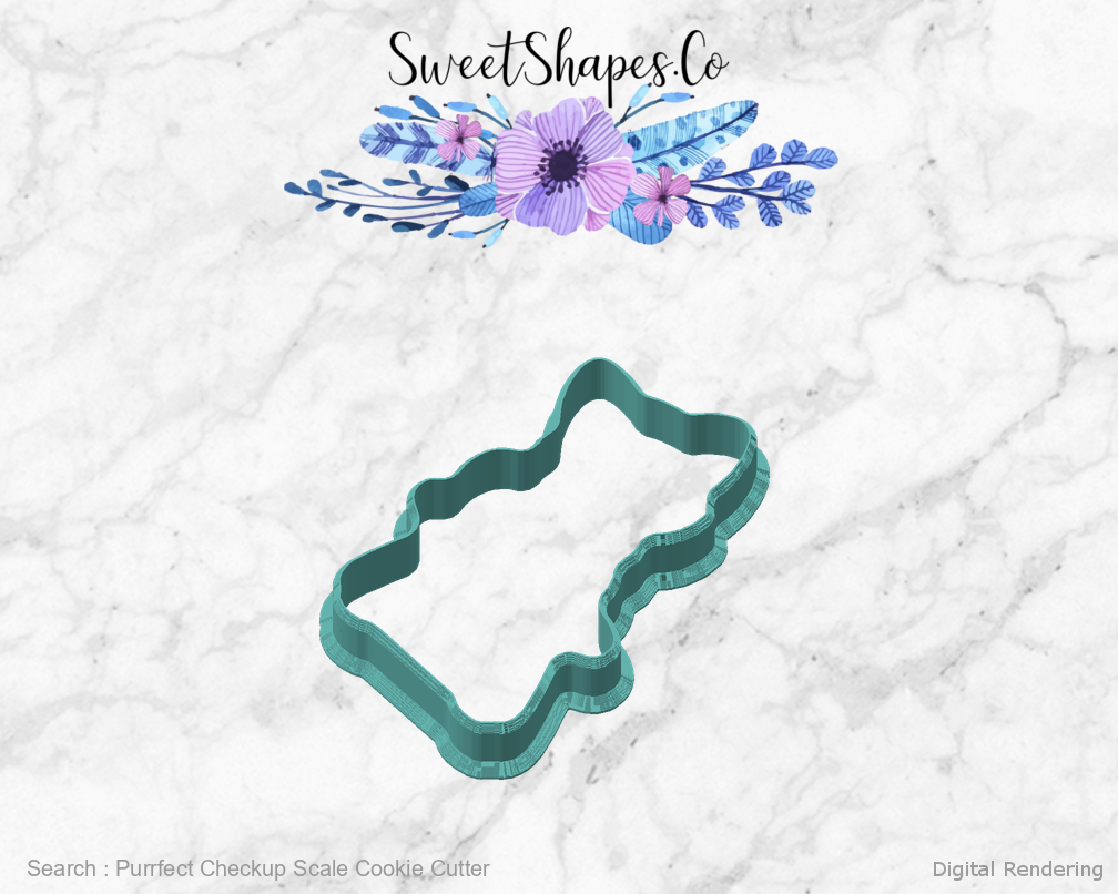 Purrfect Checkup Scale Cookie Cutter — angled front view