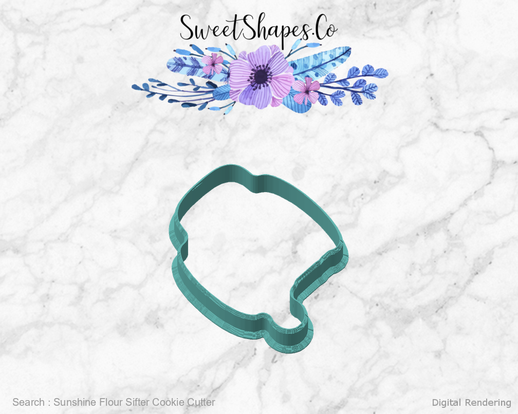 Sunshine Flour Sifter Cookie Cutter — angled front view