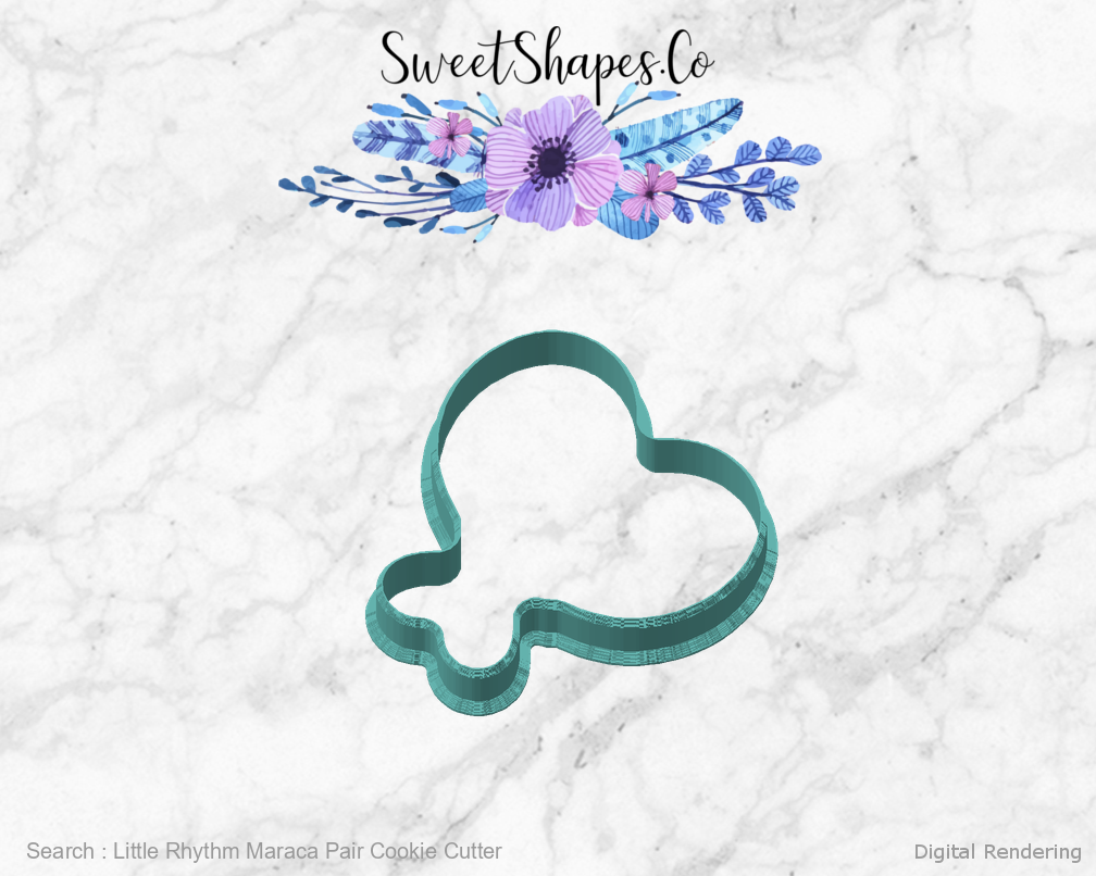 Little Rhythm Maraca Pair Cookie Cutter — angled front view