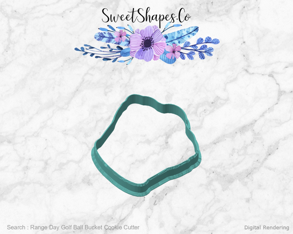 Range Day Golf Ball Bucket Cookie Cutter — angled front view