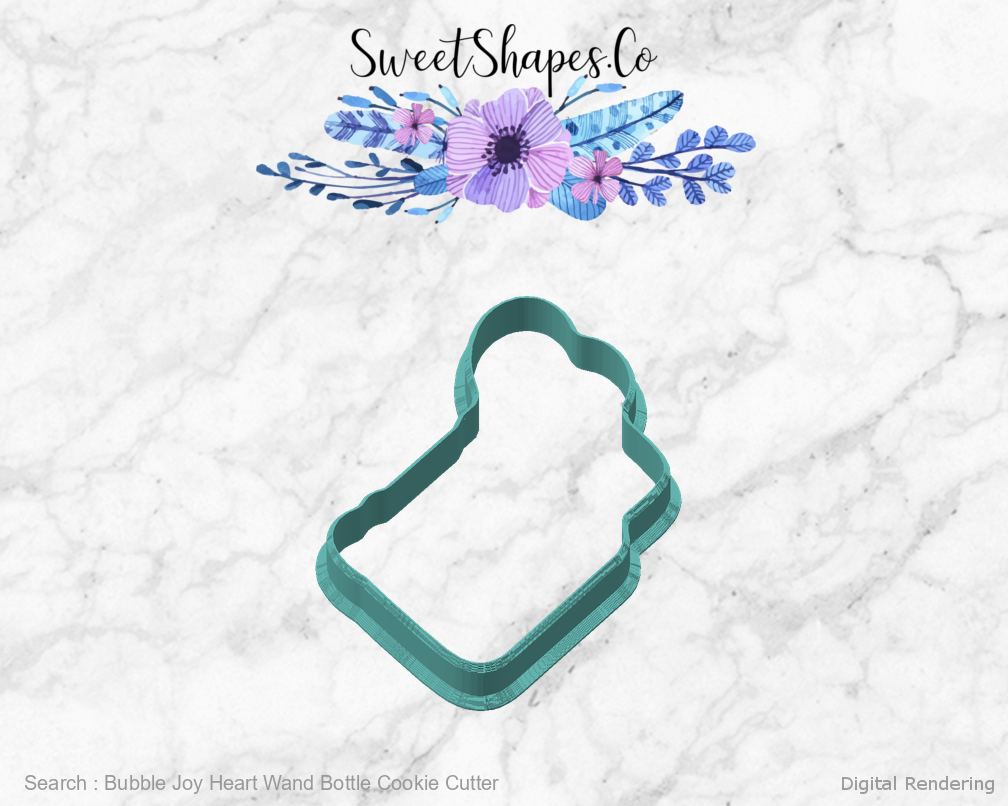 Bubble Joy Heart Wand Bottle Cookie Cutter — angled front view