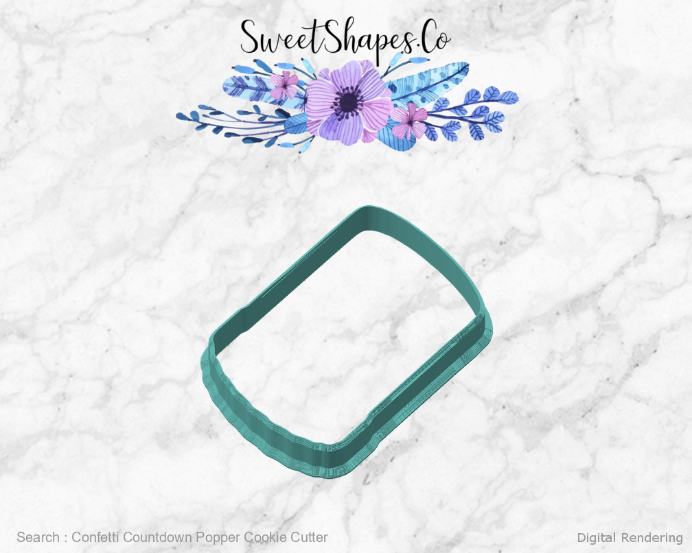 Confetti Countdown Popper Cookie Cutter — angled front view