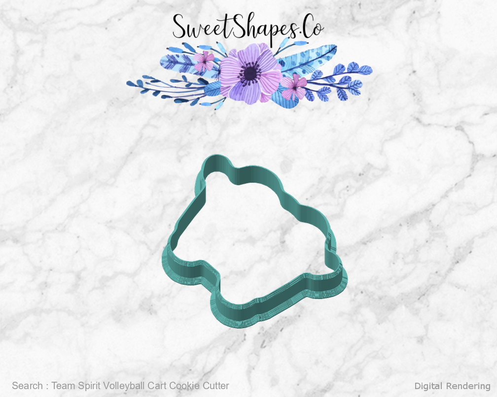 Team Spirit Volleyball Cart Cookie Cutter — angled front view