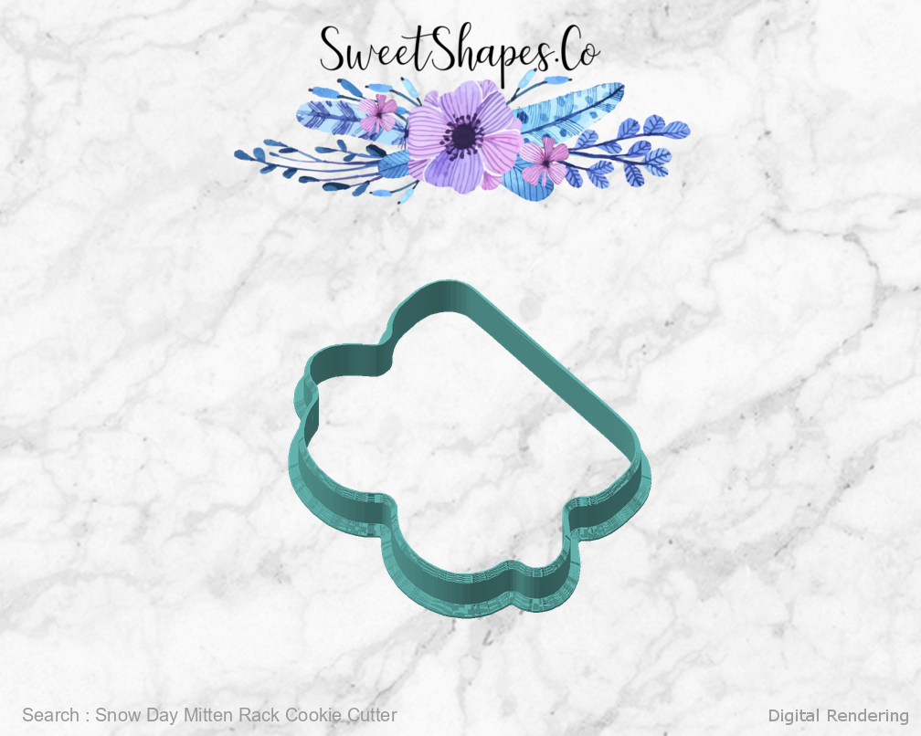 Snow Day Mitten Rack Cookie Cutter — angled front view